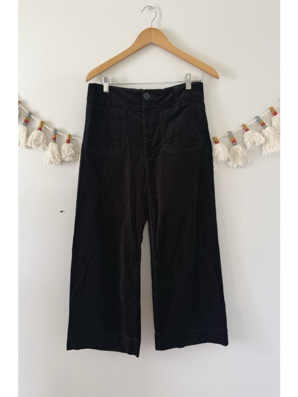 Anthropologie Maeve Colette Velvet High Rise Wide Leg Crop Pant Black Modest 30 - Picture 2 of 12